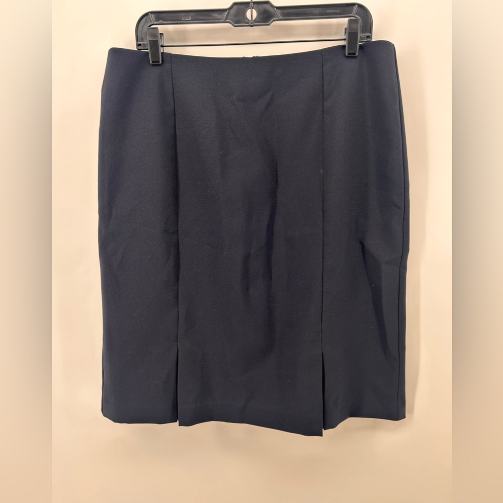 EH Woods Womens 16P Suit Skirt Navy Blue 2 Front Back Slits Pencil Slit Career
